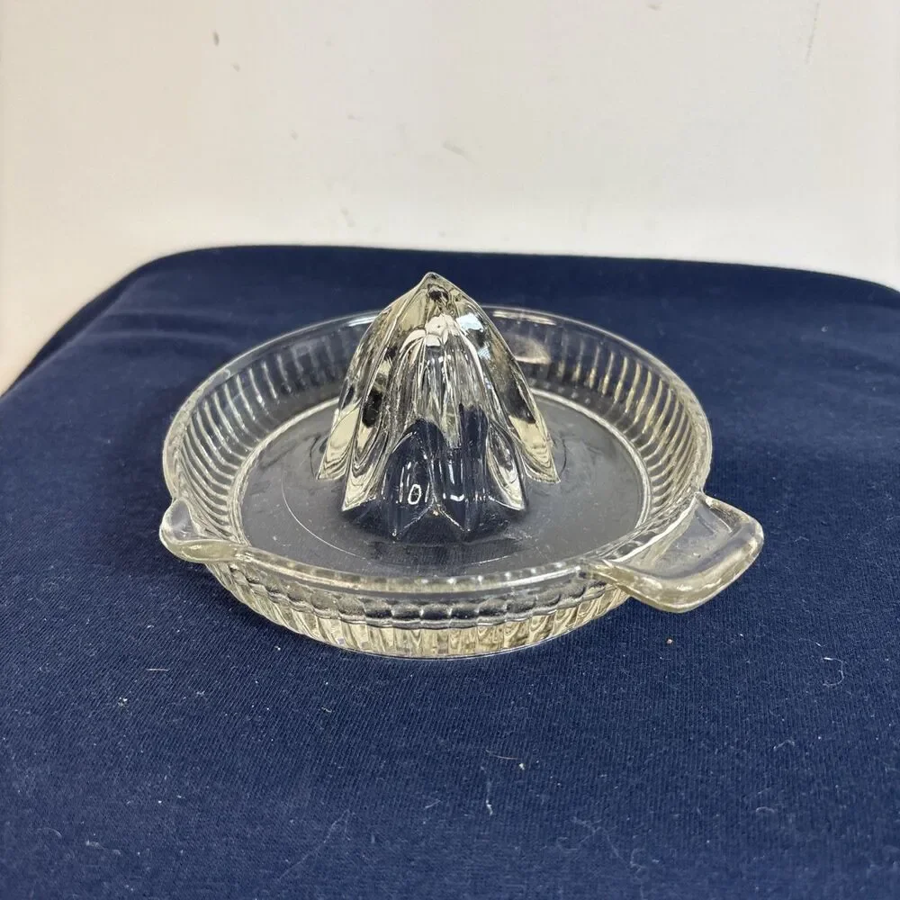 Vintage Heavy Clear Ribbed Glass Handheld Citrus Juicer Reamer